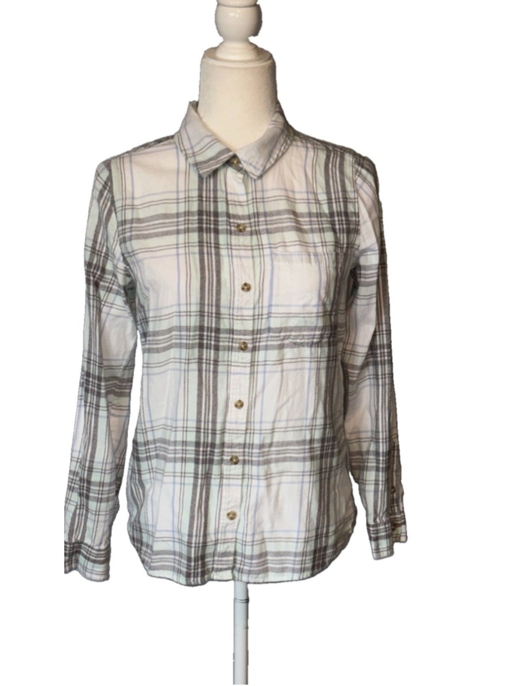 SO Womens M Plaid Flannel Shirt Relaxed Light Academia Grunge Preppy Cabincore
